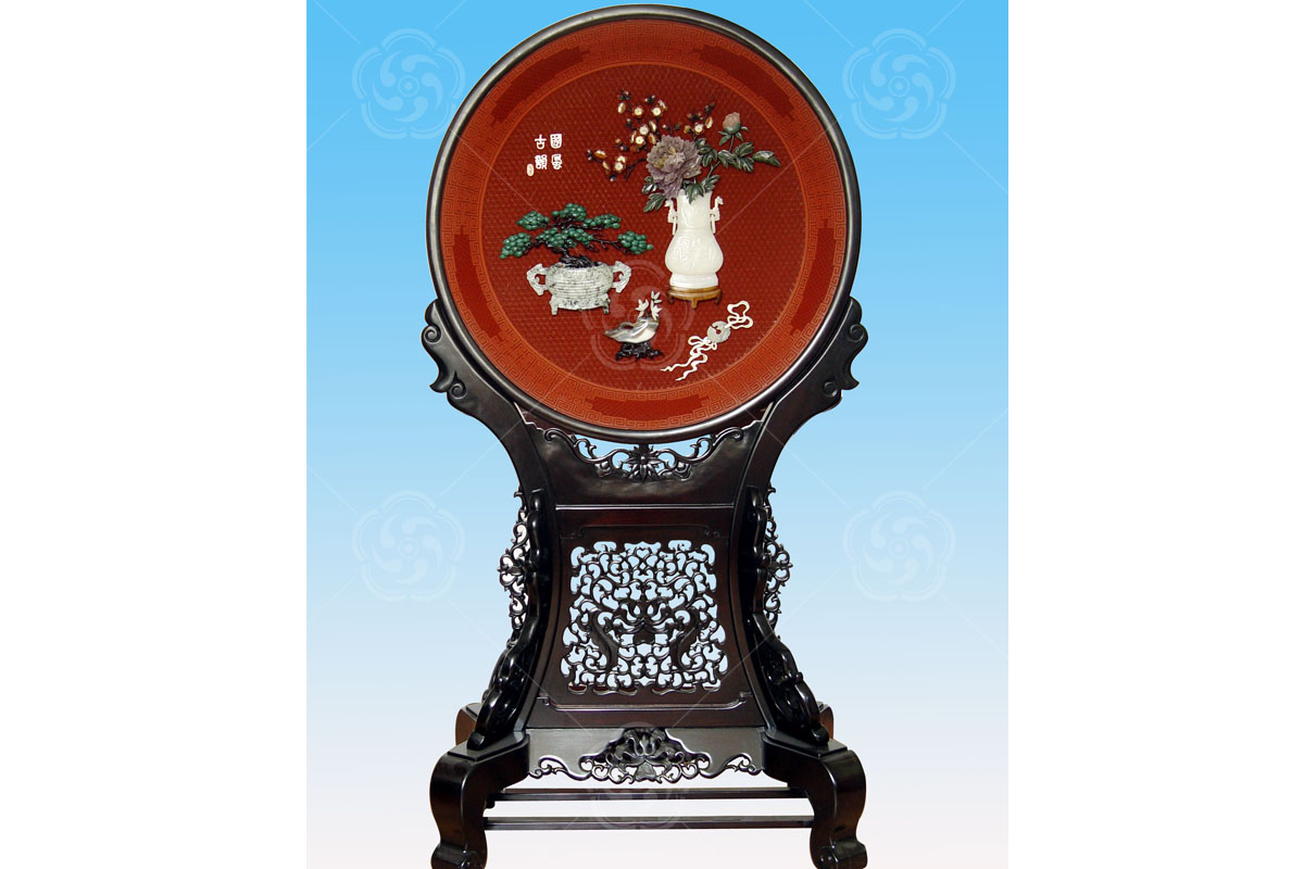 雕漆嵌玉《國風古韻》圓盤地屏精品簡介